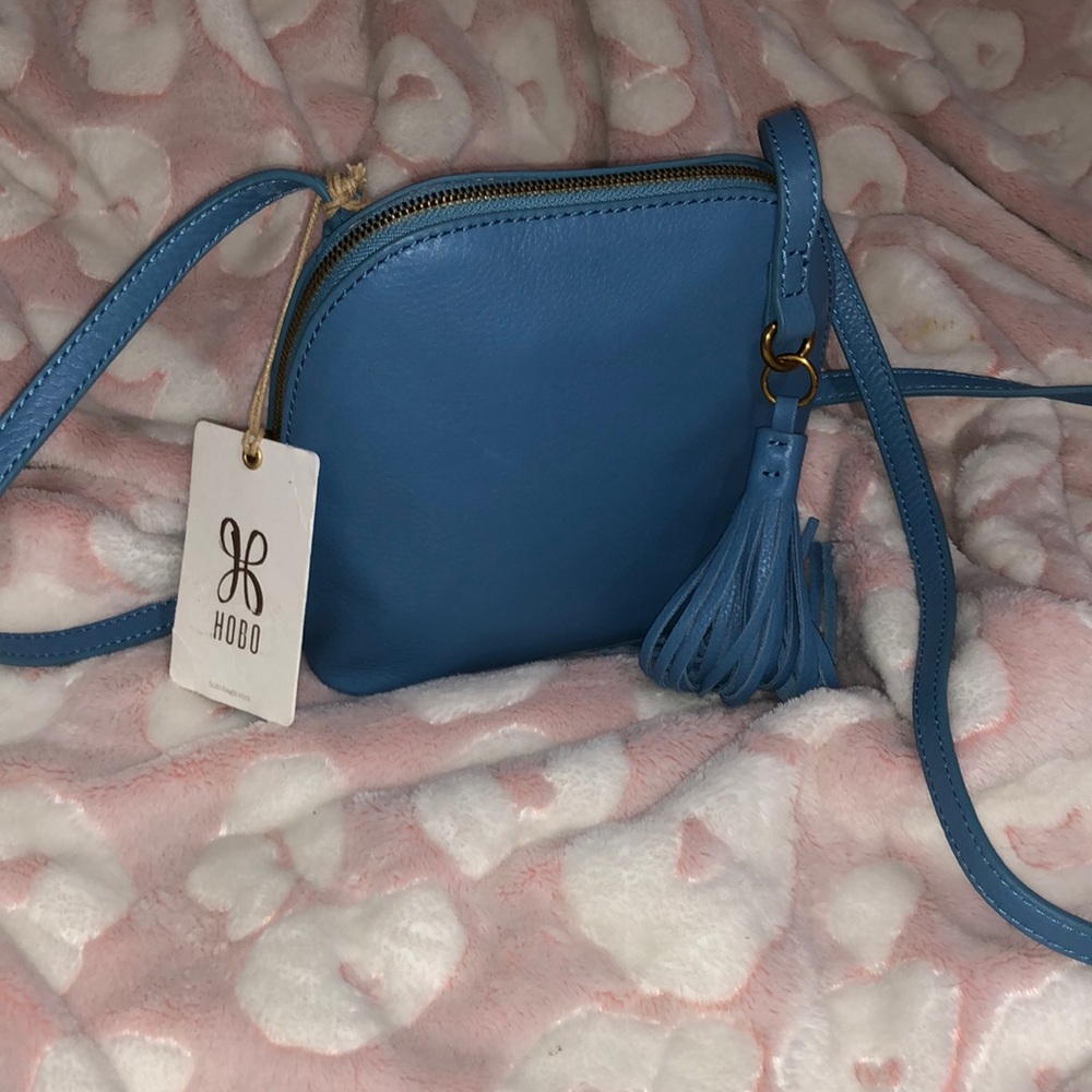 Hobo dusty blue shoulder bag, 100% genuine leather